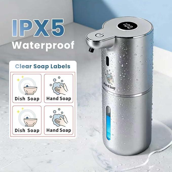 Automatic Soap Dispenser, Touchless Liquid Soap Dispensers, USB Rechargeable, 6-Level Adjustable Volume Control, 12.8oz/380ml, Wall Mount for Kitchen, Bathroom, Free Liquid Dispenser Stickers (Silver) - ModernBath