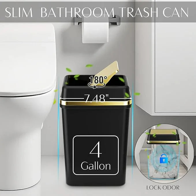 9PCS Bathroom Accessory Set, Black Bathroom Set with Large-Capacity 4 Gallon Trash Can, Bathroom Accessories Set Complete, Toothbrush Holder, Soap Dispenser, Toilet Brush, Bathroom Decor - ModernBath
