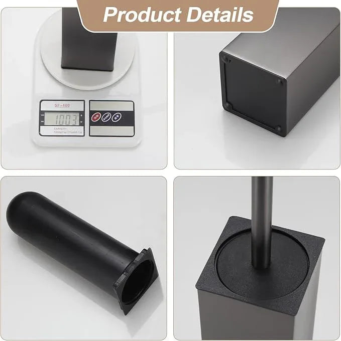 BGL Standing Toilet Brush and Holder GunGrey Aluminium Toilet Bowl Cleaner Brush and Holder for Bathroom Storage and Organization, Square Design Sturdy and Space Saving - ModernBath