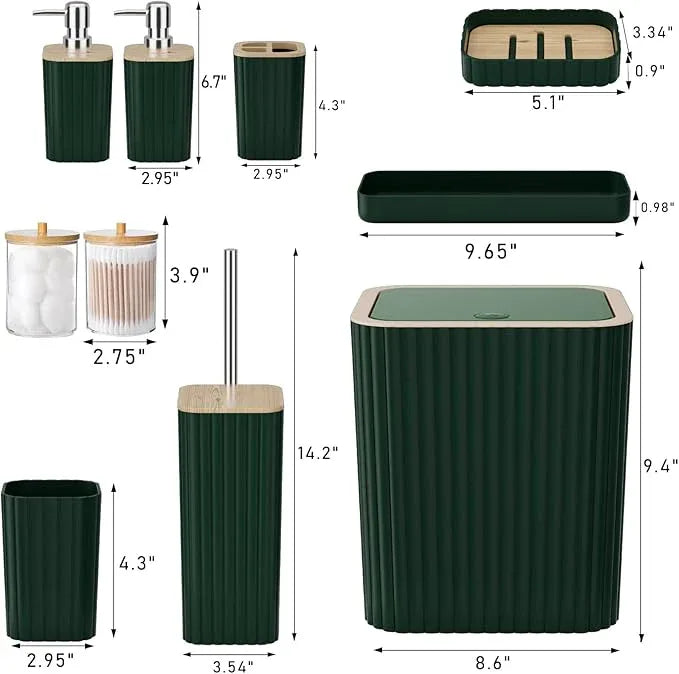 XLHOMO Bathroom Set - Elegant Green Bathroom Set, 10PC Green Bathroom Accessories Set, Bathroom Sets with Toilet Brush, Bathroom Trash Can - ModernBath