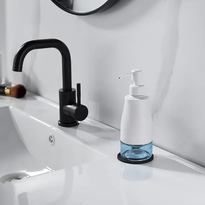 Gaussra White Soap Dispenser with Coaster and Stickers, Stainless Steel and Glass Bottle Hand Pump Dispenser, Refillable Liquid Hand Soap Dispenser for Bathroom & Kitchen (11OZ / 320ML) - ModernBath