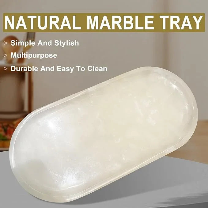 SWRONP Marble Tray for Kitchen Counter & Bathroom Countertop,Stone Vanity Tray for Dresser Decor,Small Storage Tray for Perfumes, Jewelry,Candles,Durable & Waterproof(White) - ModernBath