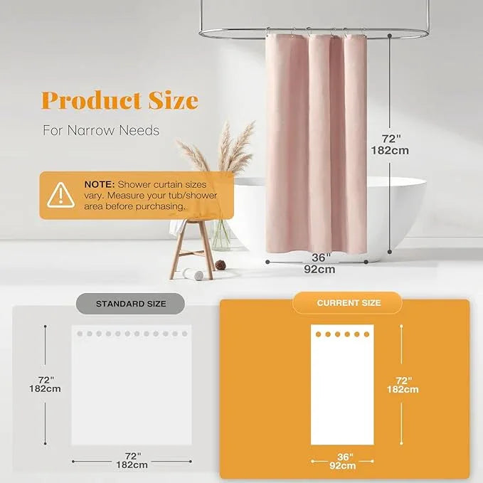 BTTN Stall Fabric Shower Curtain - 36x72 Inch Narrow Linen Textured Heavy Duty Shower Curtain Set with 6 Plastic Hooks, Half Neutral Minimalist Waterproof Shower Curtains for Bathroom - Blush Pink - ModernBath