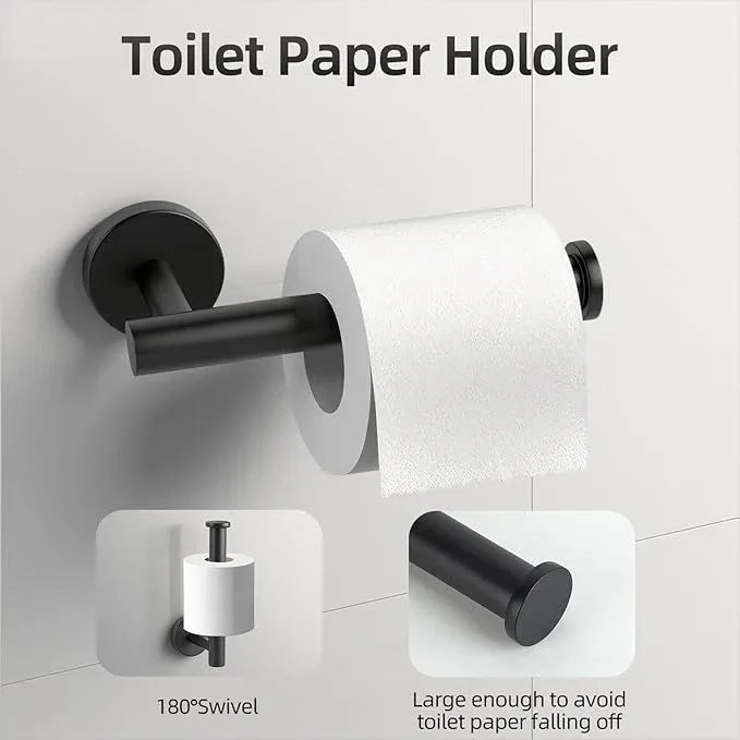 Matte Black Bathroom Hardware Set, Bathroom Towel Holder Bar Set 5 Pieces, SUS304 Stainless Steel Bathroom Towel Rack Set Wall Mounted-16 Inch Towel Bar, Toilet Paper Holder, Towel Hooks, Towel Ring - ModernBath
