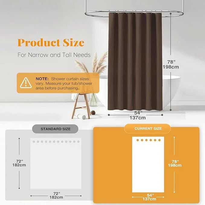 BTTN Fabric Shower Curtain, Linen Textured Heavy Duty Polyester Cloth Shower Curtain Set with Plastic Hooks, Brown, 54x78 - ModernBath