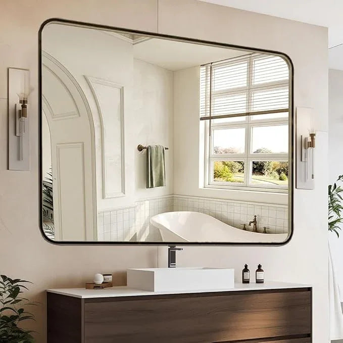 miroro Gold 40x30 Inch Metal Framed Mirror for Wall, Large Rounded Rectangle Mirror, Anti-Rust, Tempered Glass, Hangs Horizontally or Vertically - ModernBath