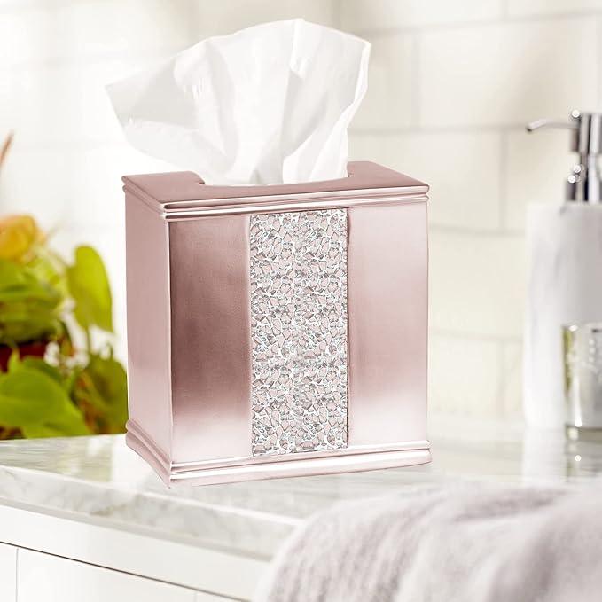 Zahari Home 2pc Sinatra Modern Bath Accessories Set Waste Basket & Tissue Box Modern Decorative Beautiful Designs Bathroom Decor Set for Home Blush Bathroom Set Mosaic Glass - ModernBath