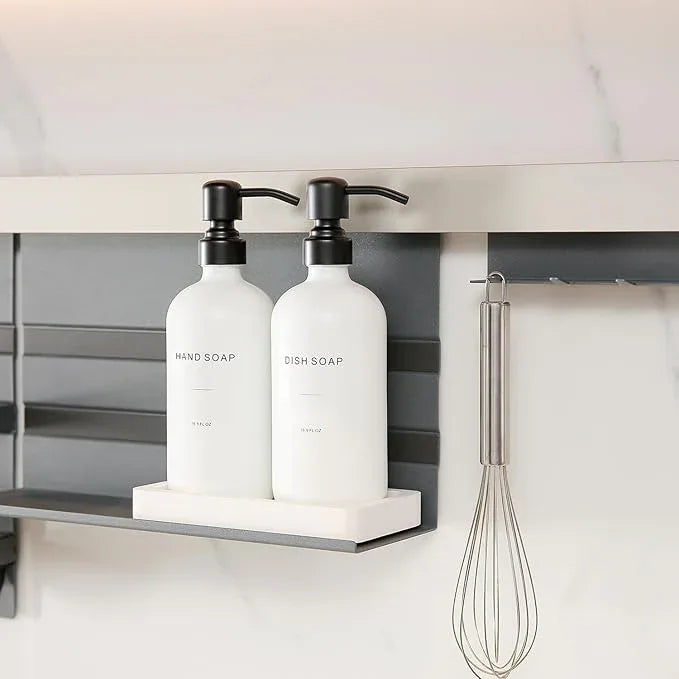 Prus Waso Kitchen Soap Dispenser Set, White Soap Dispenser with Black Stainless Steel Pump, Perfect for Modern Kitchen Decor. (White) - ModernBath