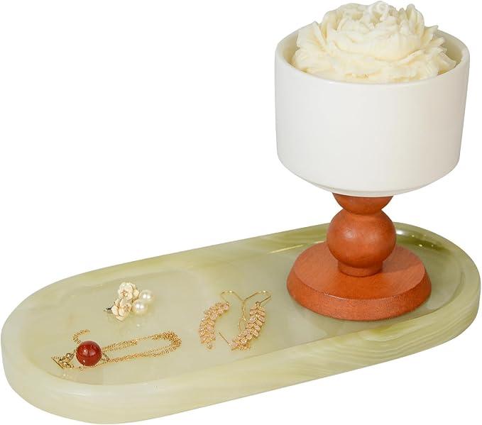 SWRONP Marble Tray for Kitchen Counter,Stone Tray for Bathroom Countertop,Dresser Small Vanity Decor,Storage Trays for Perfumes,Candles,Jewelry (Greener) - ModernBath