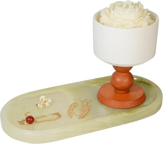 SWRONP Marble Tray for Kitchen Counter,Stone Tray for Bathroom Countertop,Dresser Small Vanity Decor,Storage Trays for Perfumes,Candles,Jewelry (Greener) - ModernBath