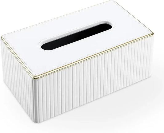 KINGFOM Rectangular Tissue Box Cover, PU Leather Tissue Box Holder with Magnetic Bottom, Napkin & Facial Tissue Holder Dispenser Decorative Box Cover for 120-count (3-Ply) 160-count (2-Ply) White - ModernBath