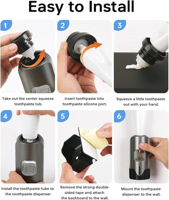 Automatic Toothpaste Dispenser Wall Mounted - Smart Touchless Toothpaste Squeezer with 3 Adjustable Levels, 2 Toothbrush Holders- for Kids and Adults, Bathroom Essentials - ModernBath