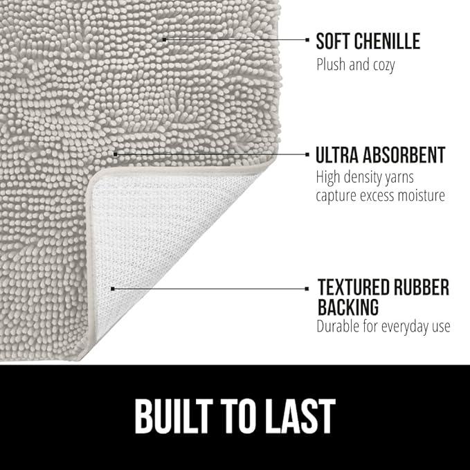 GORILLA GRIP Bathroom Rug Sets, Soft Chenille 2 Piece Area Rugs Set, Toilet Base Mat and 30x20 Carpet, Absorbent Microfiber Washable Mats Dry Quickly, Home Décor and Bath Room Accessories, Light Gray - ModernBath