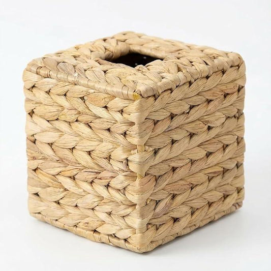 Rattan Tissue Box Cover, Square Wicker Tissue Box Holder, Handwoven Boho Decorative Cube Napkin Box, Rustic Water Hyacinth Tissue Holders for Bathroom Office Table Livingroom Local Stock - ModernBath