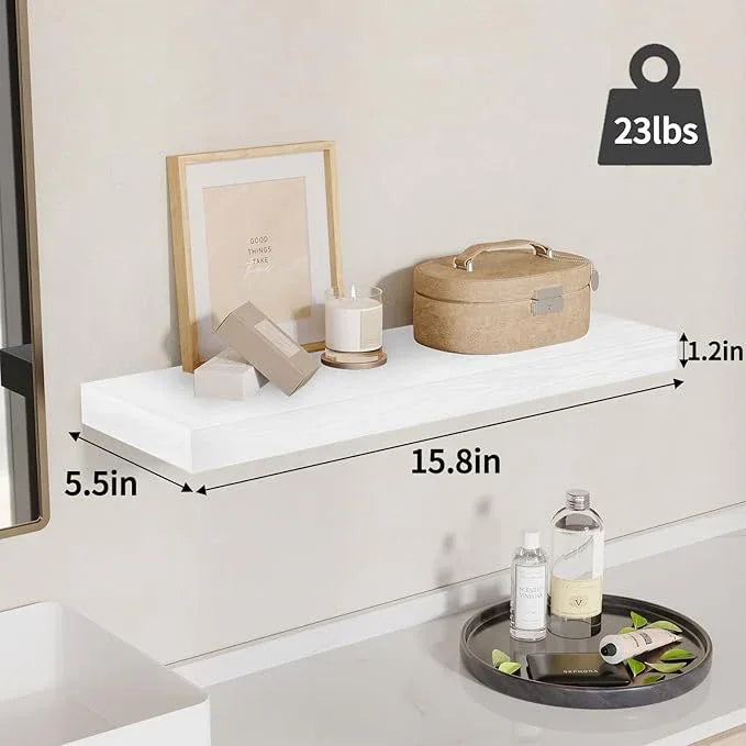 Fixwal 15.8in Floating Shelves, Rustic Wood Finish Wall Shelves Set of 4, Shelves for Wall Decor, with Invisible Brackets for Bathroom, Living Room,Bedroom and Kitchen(White) - ModernBath
