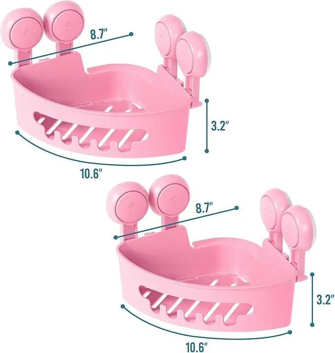 TAILI Suction Corner Shower Caddy, Bathroom Shelf Storage Basket Wall Mounted Organizer for Shampoo, Conditioner, Plastic Rack for Kitchen and Bathroom, Drill-Free Removable (2 Pack)-PINK - ModernBath