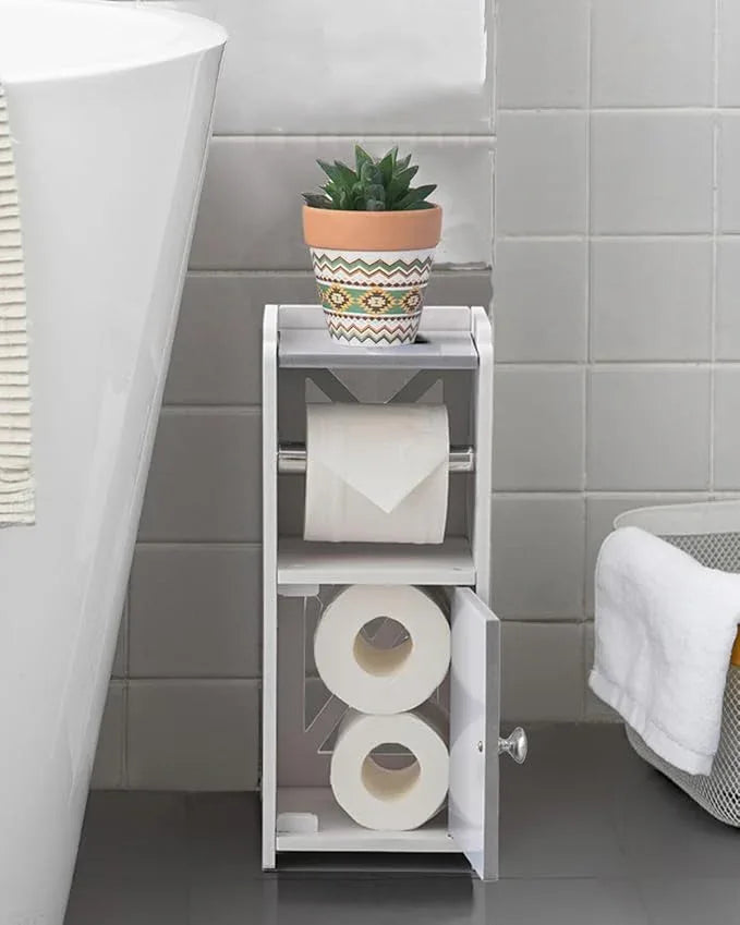AOJEZOR Toilet Paper Holder Stand: PVC Bathroom Cabinet Storage for Apartment Dwellers - Bathroom Storage - Light Grey - ModernBath