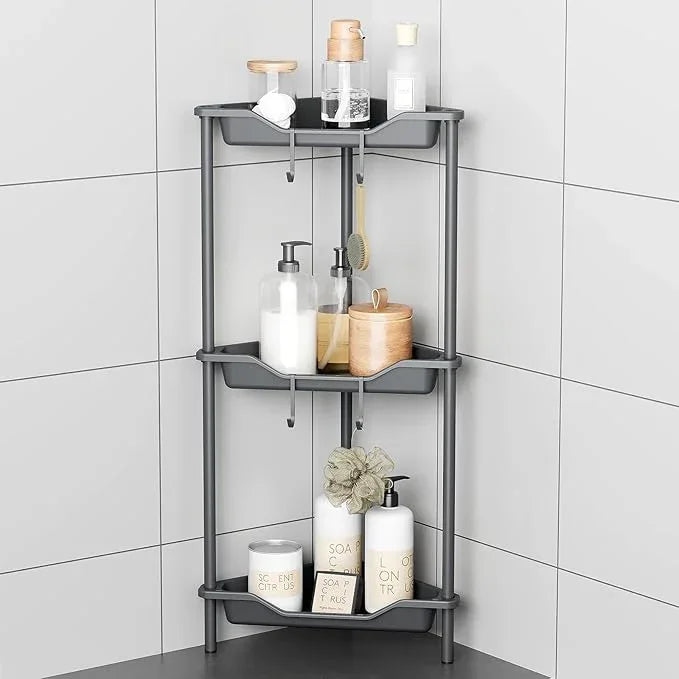 ODesign 3 Tier Floor Standing Corner Shower Caddy Organizer Plastic Metal Splicing Shelf Storage Rack for Bathroom - ModernBath