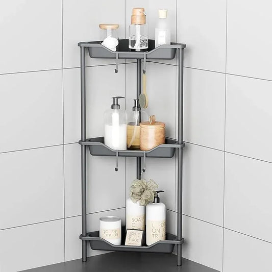 ODesign 3 Tier Floor Standing Corner Shower Caddy Organizer Plastic Metal Splicing Shelf Storage Rack for Bathroom - ModernBath