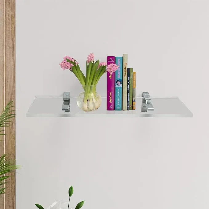 Clear Acrylic Shelves for Wall Storage, 6" W X 36" L, 3/4" Thick Wall Mounted Floating Shelves for Bedroom, Living Room, Bathroom, Kitchen -‎Easy Installation with Screws and Chrome Finish Brackets - ModernBath