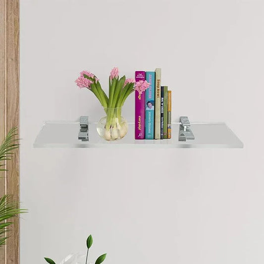 Clear Acrylic Shelves for Wall Storage, 6" W X 36" L, 3/4" Thick Wall Mounted Floating Shelves for Bedroom, Living Room, Bathroom, Kitchen -‎Easy Installation with Screws and Chrome Finish Brackets - ModernBath