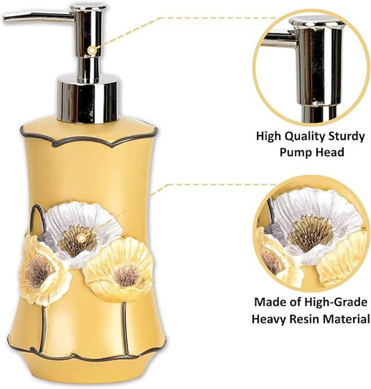Zahari Home 4pc Poppy Fields Yellow Bathroom Accessories Set Hand Soap Dispenser, Tumbler, Tooth Brush Holder and Soap Dish Modern Contemporary Decor Complete Bathroom Sets with Shower Curtains - ModernBath