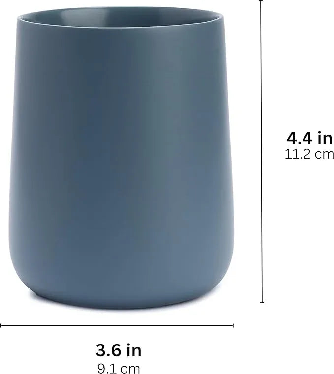 Yew Design Matte Blue Toothbrush and Toothpaste Holder and Cup for Bathroom Vanity and Countertop, Round Organizer for Electric Toothbrushes, Floss, Razors, Cotton, and Mouthwash - ModernBath