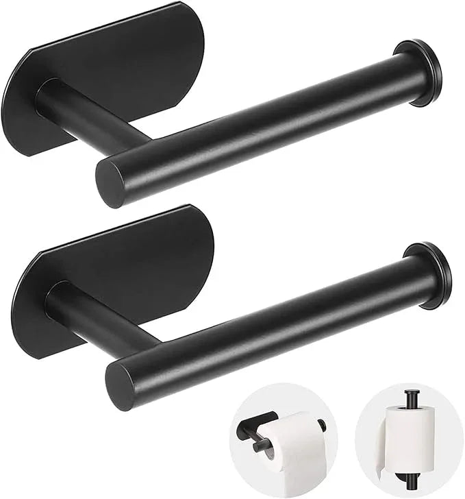 Toilet Paper Holder - Self Adhesive Toilet Paper Holder Wall Mount for Bathroom, SUS 304 Stainless Steel Command Strip Toilet Paper Roll Holder Stick On Wall, No Drilling - Matte Black（2 Pcs） - ModernBath