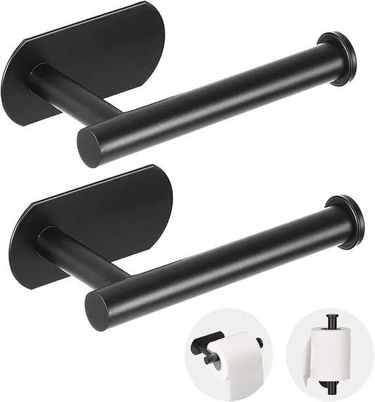 Toilet Paper Holder - Self Adhesive Toilet Paper Holder Wall Mount for Bathroom, SUS 304 Stainless Steel Command Strip Toilet Paper Roll Holder Stick On Wall, No Drilling - Matte Black（2 Pcs） - ModernBath