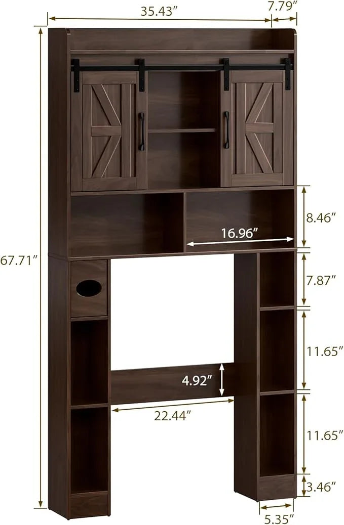 Farmhouse Storage Cabinet Over Toilet with Sliding Doors，Over The Toilet Storage Cabinet, Home Space-Saving Toilet Rack, for Bathroom, Restroom, Laundry.Espresso - ModernBath