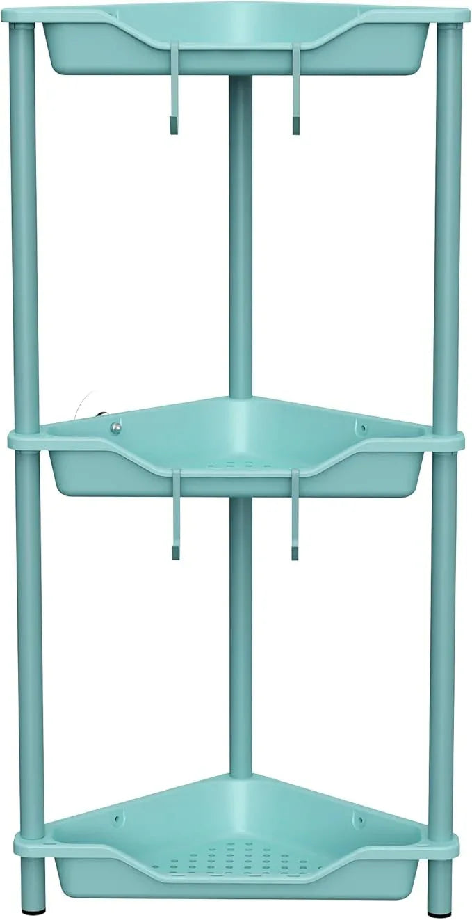 Orimade Rustproof 3 Tier Floor Standing Corner Shower Caddy Organizer, Plastic Metal Splicing Floor Corner Shelf Rack Stands for Bathroom, Blue - ModernBath