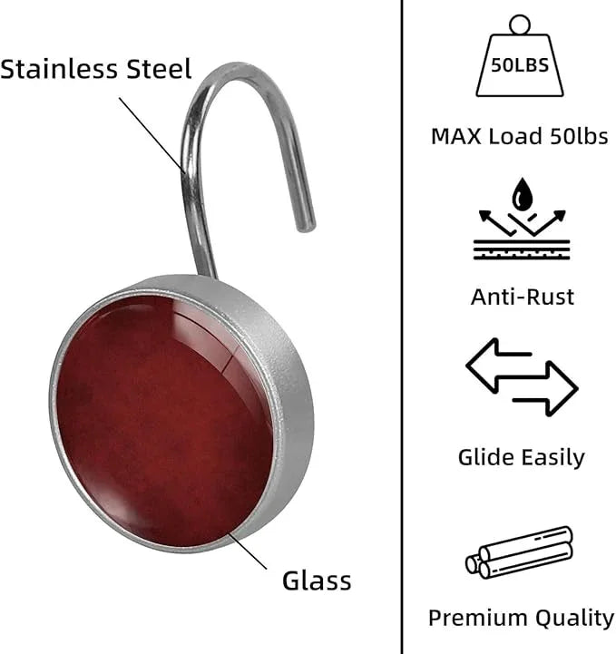Red Shower Curtain Hooks Set of 12 Rustproof Metal Decorative Shower Hooks for Curtains Rods Shower Curtain Rings for Bathroom Living Room Bedroom - ModernBath