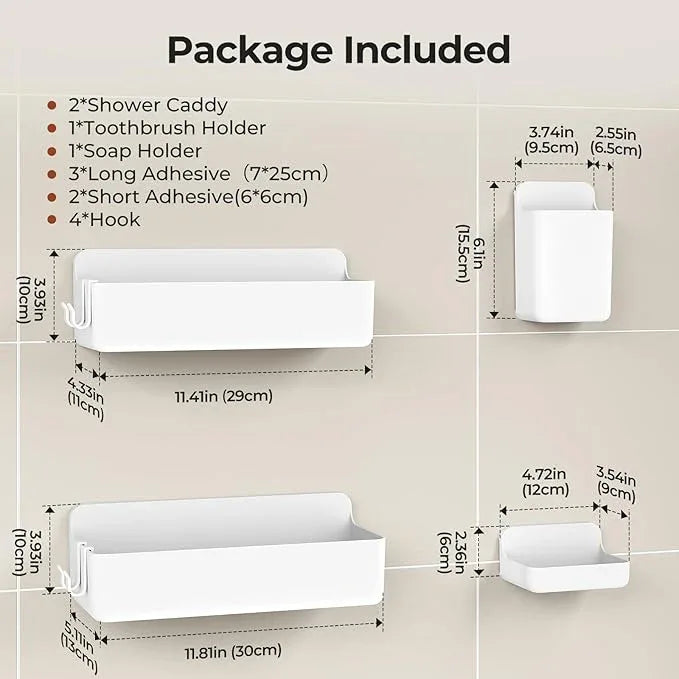 Orimade Shower Caddy 4-Pack, No-Drill Adhesive Shelves for Bathroom, Rustproof ABS Storage Organizer Set, White - ModernBath