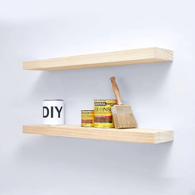 Homeforia 30 inch Wood Floating Shelves, High End Solid Natural Wood 30inch Floating Shelf for Wall, Unfinished Wooden 30 inches Floating Shelves, Heavy Duty Bracket, 30 X 6.5 X 1.75 in, Set of 2 - ModernBath