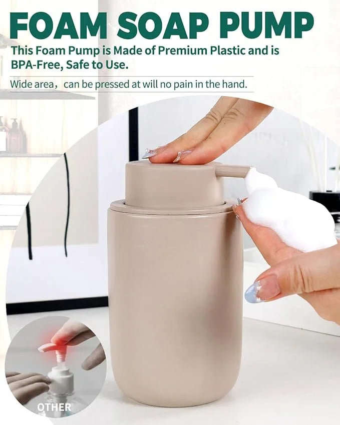 BosilunLife Foam Soap Dispenser - Ceramic Foaming Hand Wash Dispenser for Bathroom Modern Farmhouse Small Soap Dispenser Lotion Hand Pump Dispenser for Kitchen Sink (Khaki, Foam Pump) - ModernBath