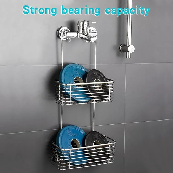YQh Stainless steel double-layer shower rack, shower room hanging bathroom organizer, storage rack installed on the hanging bar or door, can store shampoo, hair conditioner, shower gel (double) - ModernBath