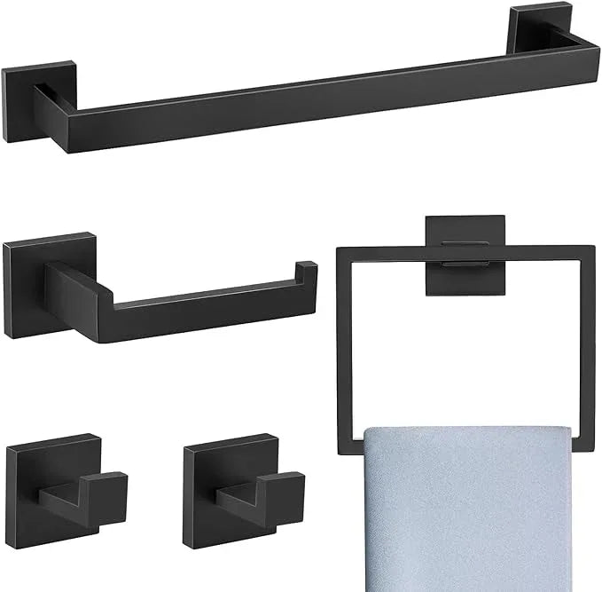 Matte Black 5 Pieces Bathroom Hardware Accessories Set Towel Bar Towel Holder Towel Racks Set for Bathroom,Stainless Steel Wall Mounted 16-Inch Towel Bar - ModernBath