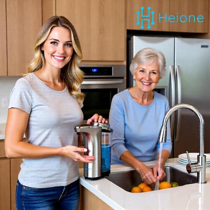 Heione Automatic Soap Dispenser Touchless - Battery Operated Sensor Liquid Soap Pump for Kitchen Sink & Bathroom - Silver Glossy Color, 5 Adjustable Levels, IPX4 Waterproof, 17oz / 500ml - ModernBath