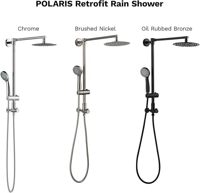 Fennocasa Polaris 1 Rain Shower System, includes 8” Rainfall Shower Head with High Pressure Handheld Combo, 3-Setting Handheld Spray, Height Adjustable Spray Holder, 60” Hose (Brushed Nickel) - ModernBath