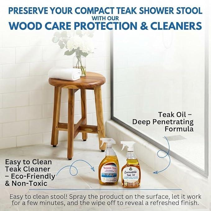 EcoDecors Shoji 12 Inch Round Waterproof Teak Wood Shower Bench Stool Seat Chair For Inside Shower Provides Safety, Storage, and Organization For Bathroom Accessories - ModernBath