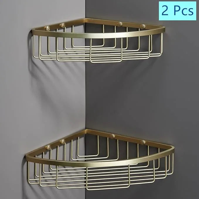 Segistan Corner Shower Caddy Organizer, SUS304 Stainless Steel Heavy Duty Rust-Proof Shelf Shampoo Holder, Wall Mounted Storage Rack for Bathroom Kitchen, 2 Packs Brushed Gold - ModernBath