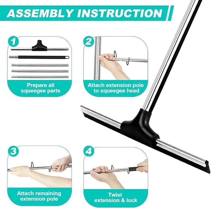 YOUNITA Floor Squeegee Scrubber 59" Long Stainless Steel Handle with 10" Wide Silicon Rubber Blade for Floor Washing and Drying Shower Glass, Garage, Windows, Marble, Wood Surfaces - ModernBath