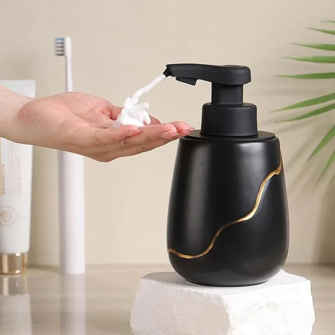 BosilunLife Automatic Foaming Soap Dispenser - Touchless Foam Hand Wash Dispenser for Bathroom Black Ceramic Smart Electric Auto Dish Soap Dispenser Waterproof, USB C Rechargeable, 17 oz/500 ml - ModernBath