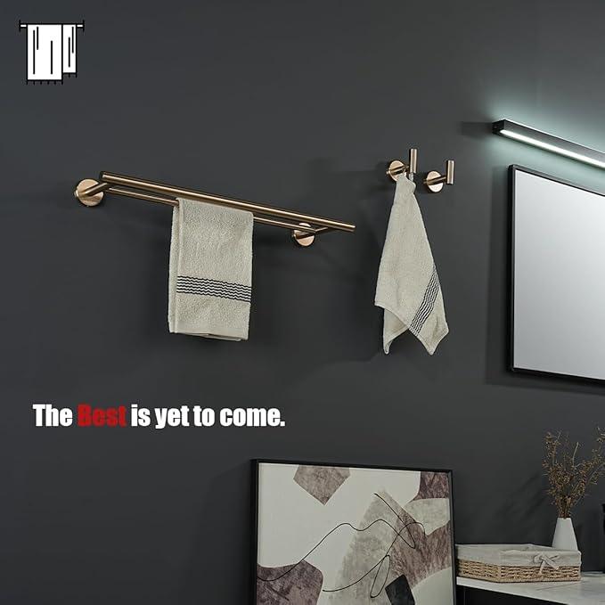 JQK Double Towel Bar Champagne Bronze, 19 Inch 304 Stainless Steel Thicken 0.8mm Towel Rack Bathroom, Towel Holder Wall Mount, Useable Length 16 Inch, TB100L16-CB - ModernBath