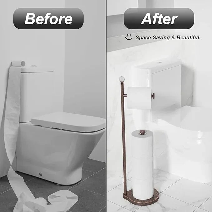 Toilet Paper Holder for Bathroom, Heavy Weighted Metal Free Standing Toilet Paper Storage with Crystal Ball, Toilet Paper Stand for Bathroom Accessories, Oil Rubbed Bronze [Holds MEGA Rolls] - ModernBath