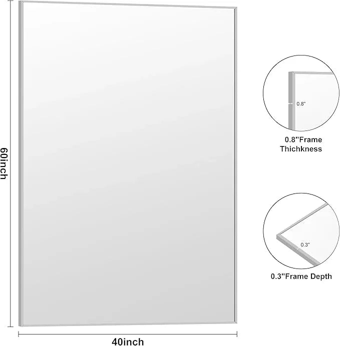KOCUUY Silver Bathroom Mirror, 60"x40" Large Rectangle Bathroom Mirror for Wall, HD Tempered Glass, Anti-Rust Brushed Silver Frame, Modern Design for Bathroom, Bedroom, Hang Horizontal/Vertical - ModernBath