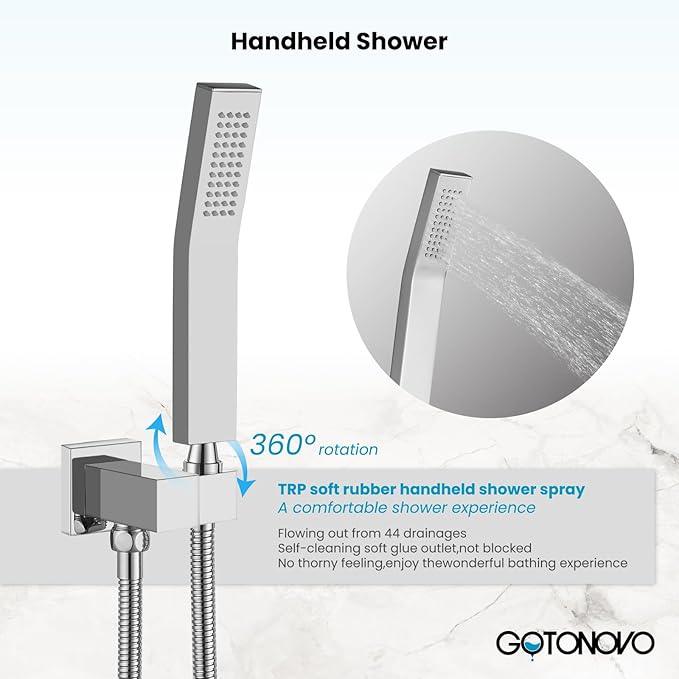 gotonovo Rainfall Bathroom Shower System Rain Shower Head and Handle Set Wall Mounted Shower Complete Combo Solid Brass Pressure Balancing Shower Mixer Valve 12 Inch Polished Chrome - ModernBath
