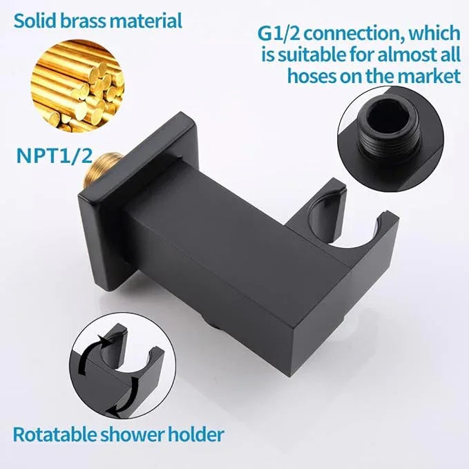 AYIVG Bathroom All Brass Wall Mount Adjustable Hand held ShowerHead Holder Bracket , Black Finish - ModernBath