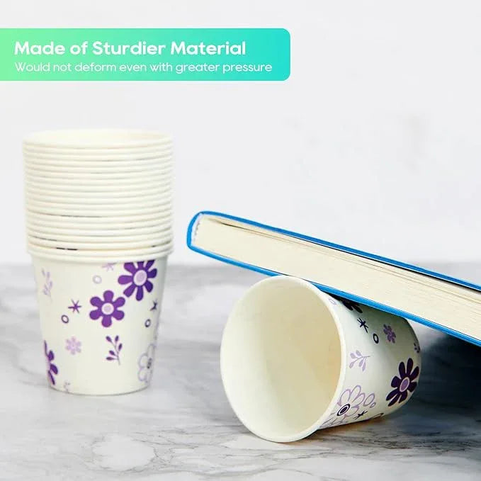 [600 Pack] 3oz Disposable Bathroom Cups, Paper Mouthwash Cups, Cold Disposable Drinking Cup for Party, Picnic, BBQ, Travel, and Event, Purple Floral - ModernBath