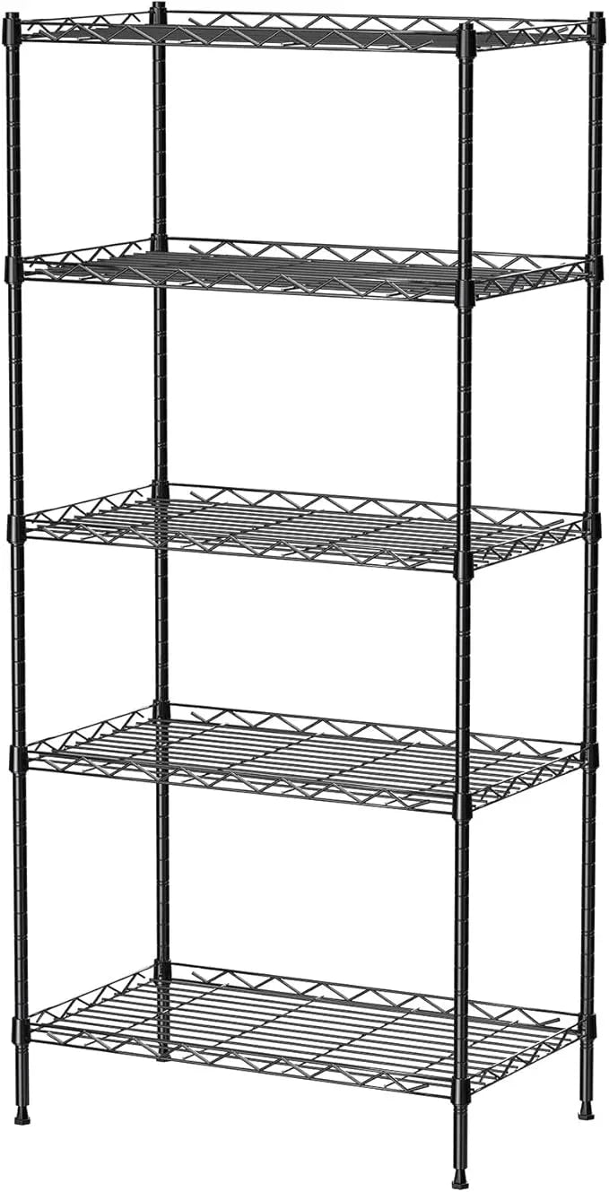 5 Tier Standing Metal Wire Shelving Unit, Adjustable Height, Storage Shelf Units for Laundry Bathroom Kitchen Pantry Closet (11.6" D x 21.2" W x 49" H inches, Black) - ModernBath